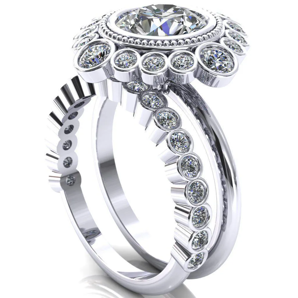 Birdie Round Center Stone Multi Stone Halo Engagement Ring