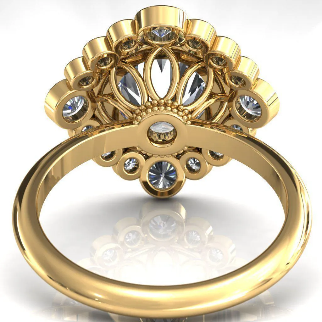 Birdie Round Center Stone Multi Stone Halo Engagement Ring