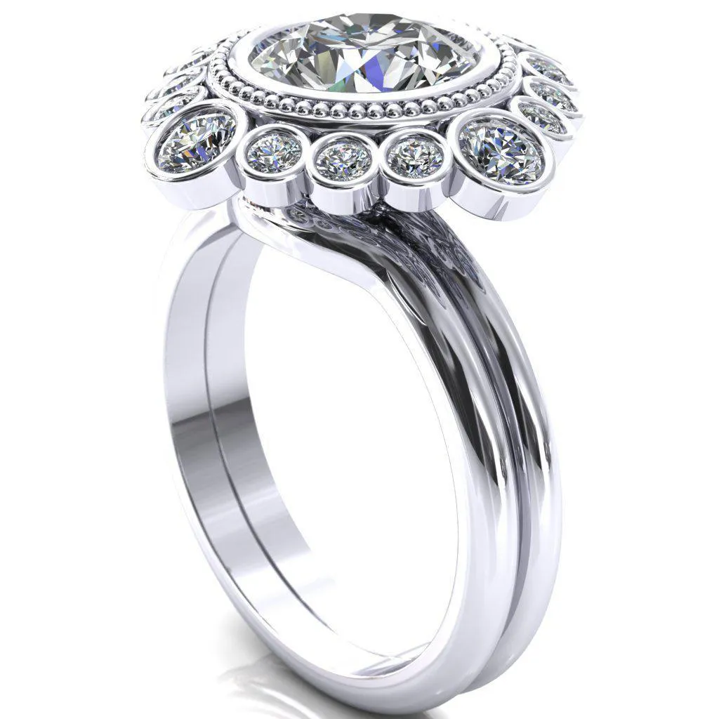 Birdie Round Center Stone Multi Stone Halo Engagement Ring