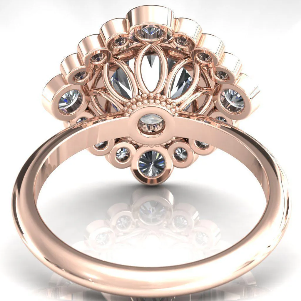 Birdie Round Center Stone Multi Stone Halo Engagement Ring