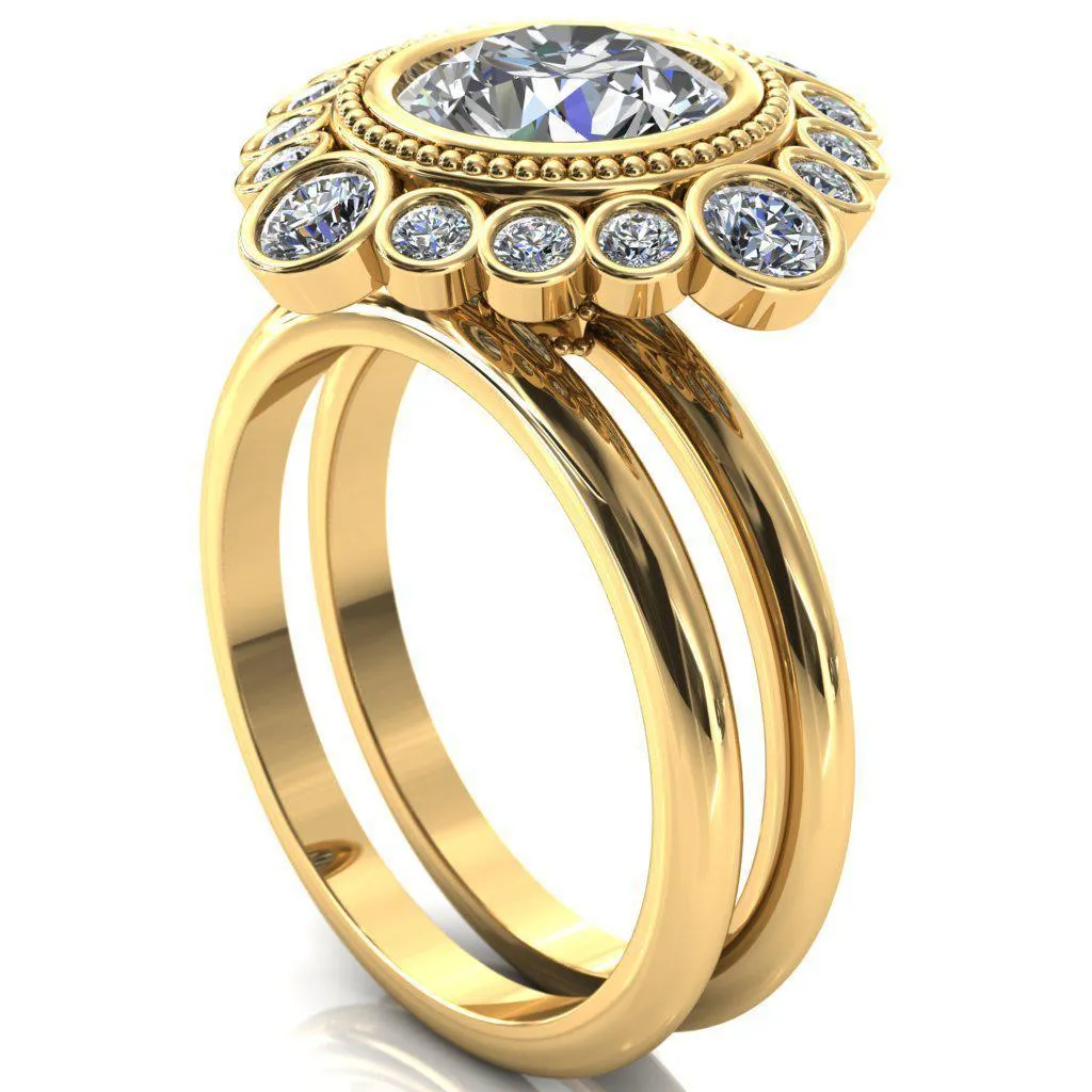 Birdie Round Center Stone Multi Stone Halo Engagement Ring
