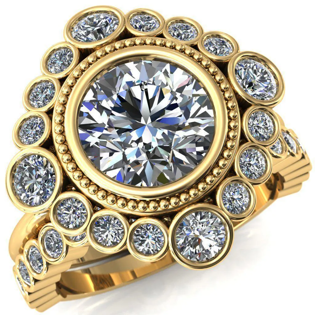 Birdie Round Center Stone Multi Stone Halo Engagement Ring