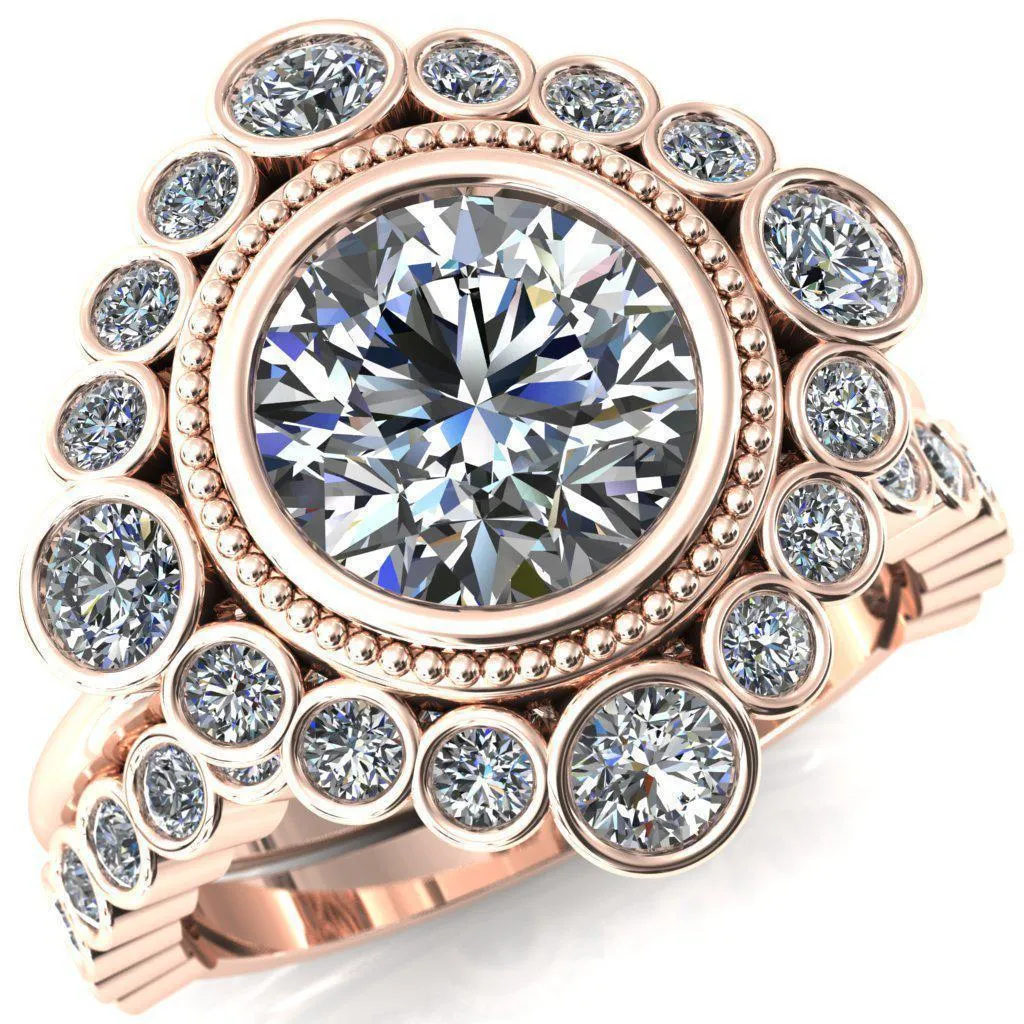 Birdie Round Center Stone Multi Stone Halo Engagement Ring