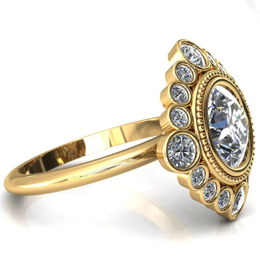 Birdie Round Center Stone Multi Stone Halo Engagement Ring