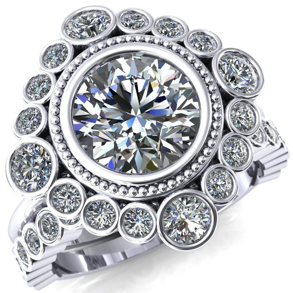 Birdie Round Center Stone Multi Stone Halo Engagement Ring