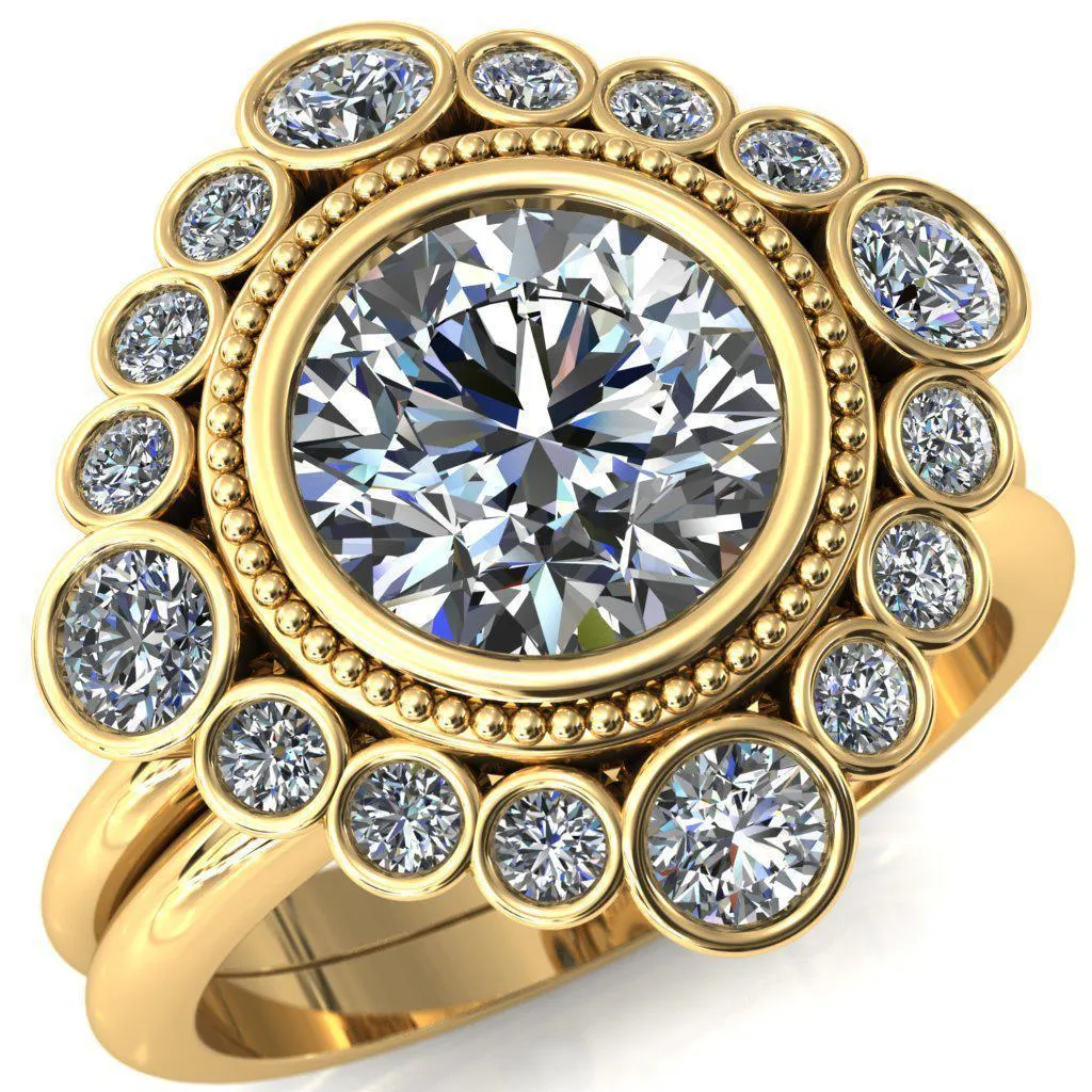 Birdie Round Center Stone Multi Stone Halo Engagement Ring