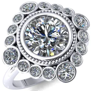 Birdie Round Center Stone Multi Stone Halo Engagement Ring