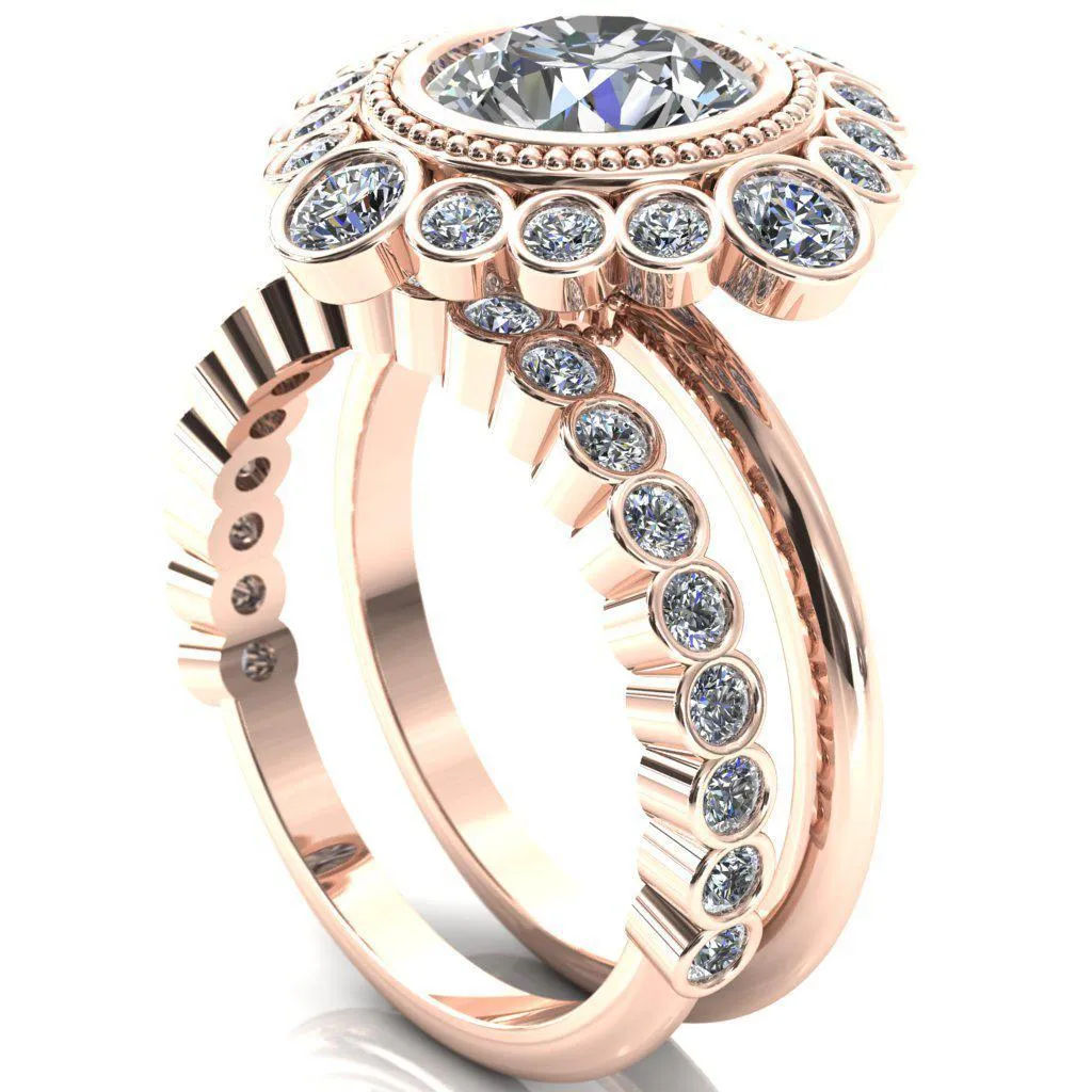Birdie Round Center Stone Multi Stone Halo Engagement Ring