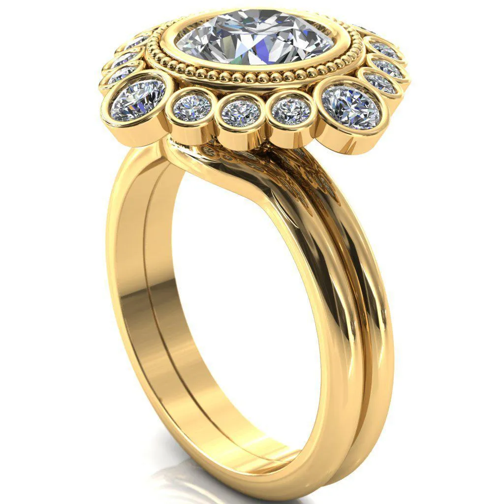 Birdie Round Center Stone Multi Stone Halo Engagement Ring