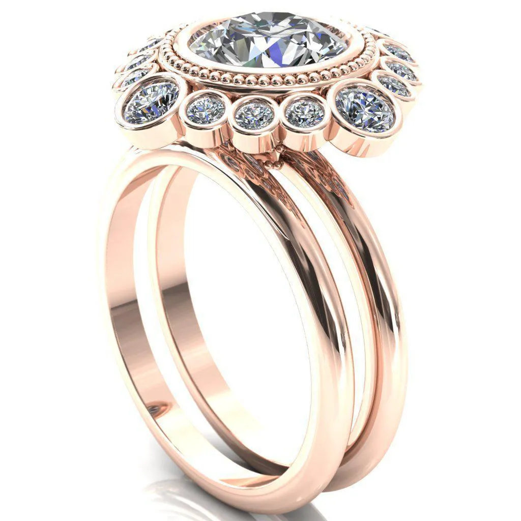 Birdie Round Center Stone Multi Stone Halo Engagement Ring