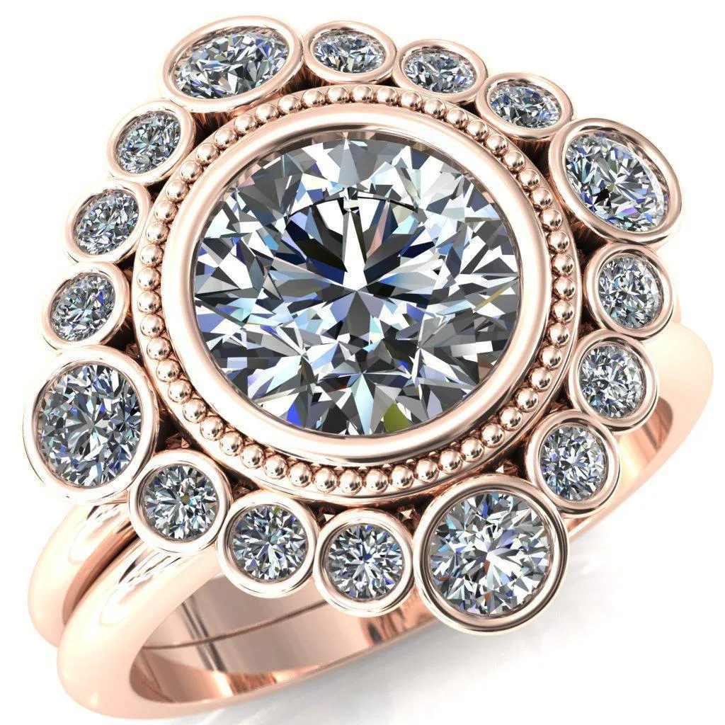 Birdie Round Center Stone Multi Stone Halo Engagement Ring