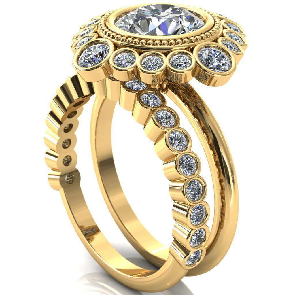 Birdie Round Center Stone Multi Stone Halo Engagement Ring