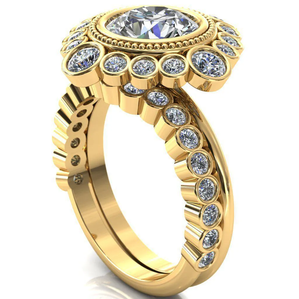 Birdie Round Center Stone Multi Stone Halo Engagement Ring