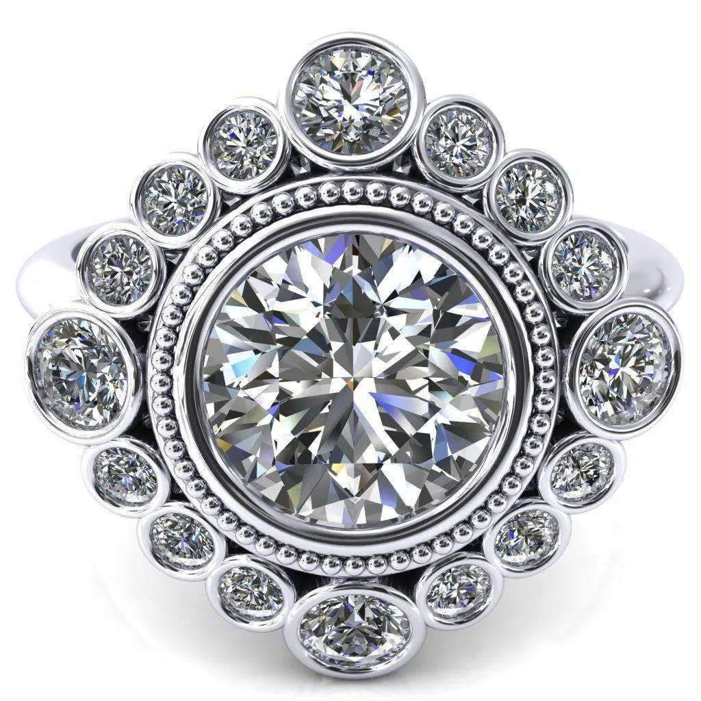 Birdie Round Center Stone Multi Stone Halo Engagement Ring