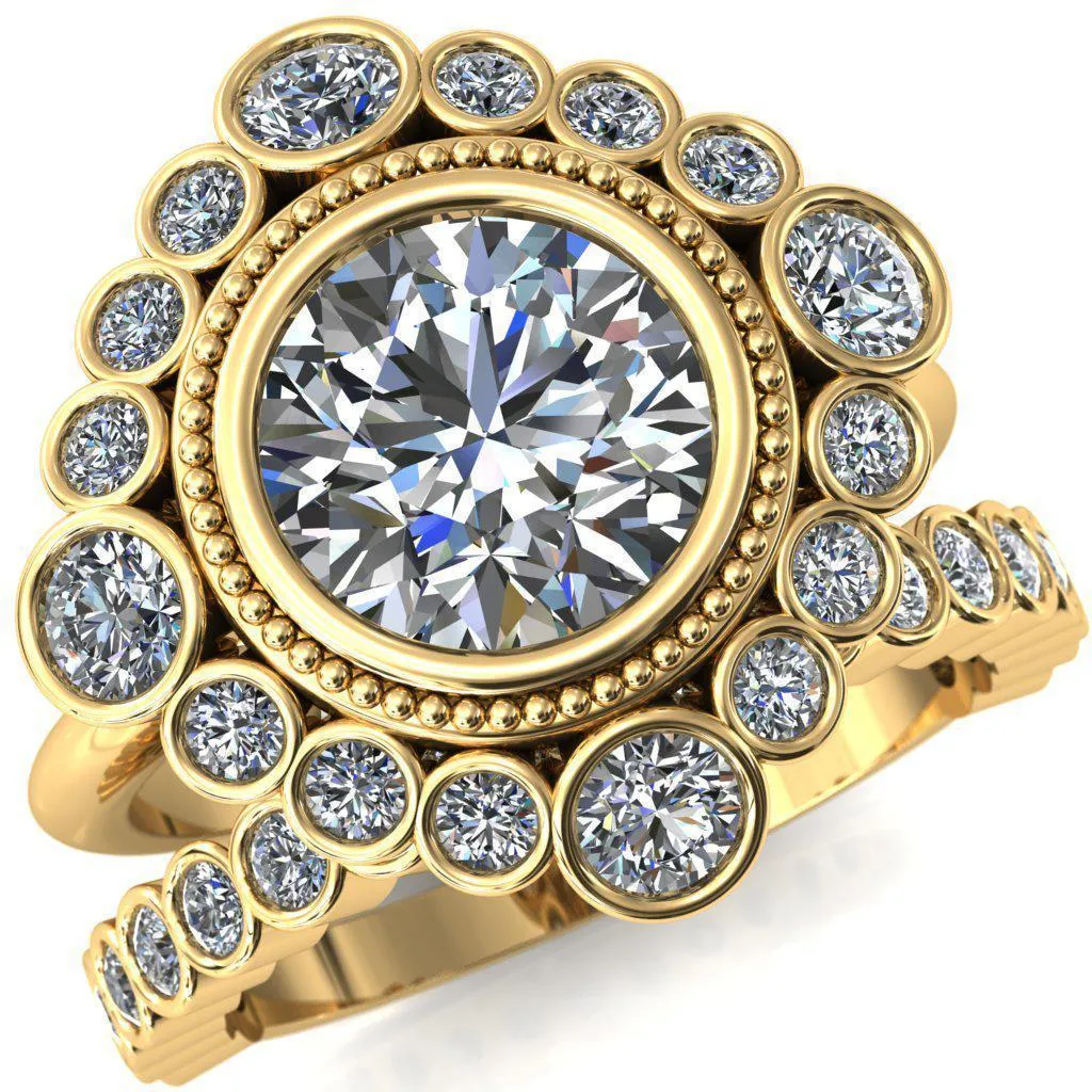 Birdie Round Center Stone Multi Stone Halo Engagement Ring