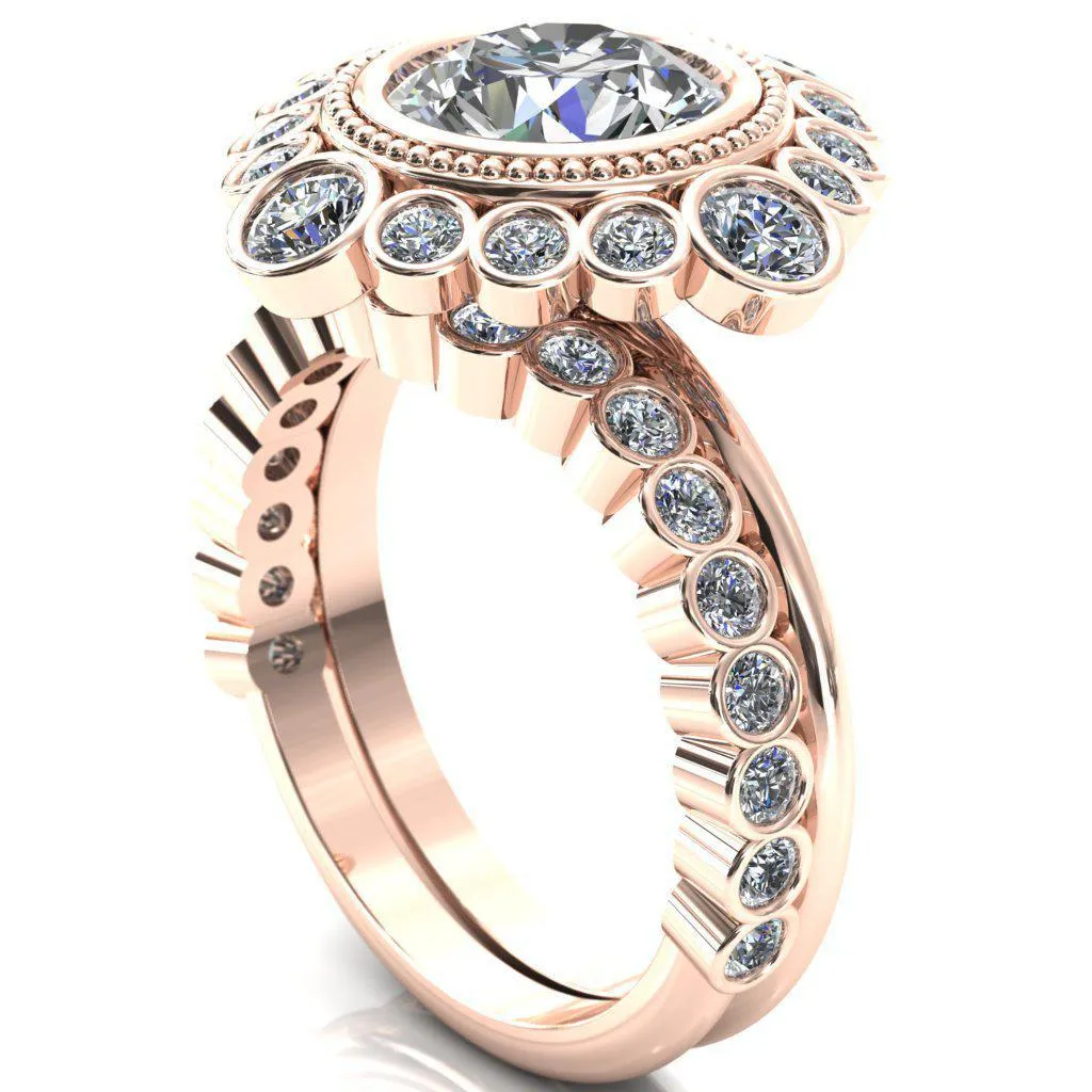 Birdie Round Center Stone Multi Stone Halo Engagement Ring