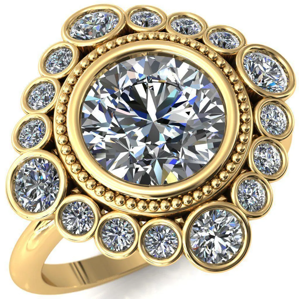 Birdie Round Center Stone Multi Stone Halo Engagement Ring