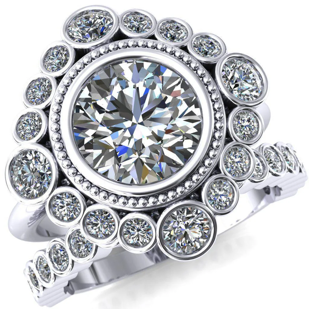 Birdie Round Center Stone Multi Stone Halo Engagement Ring