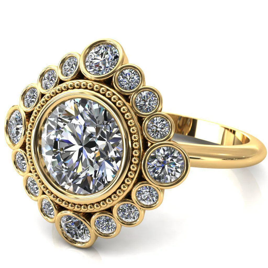 Birdie Round Center Stone Multi Stone Halo Engagement Ring