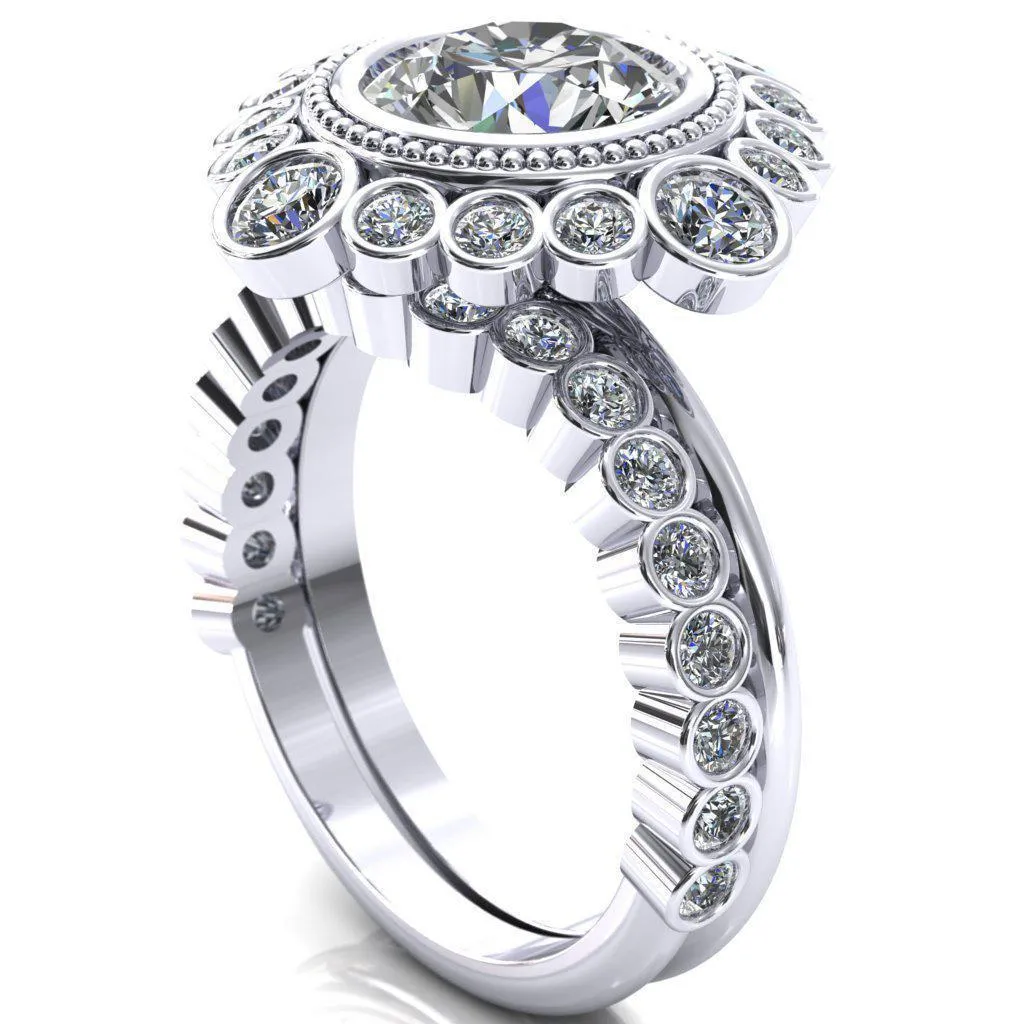 Birdie Round Center Stone Multi Stone Halo Engagement Ring