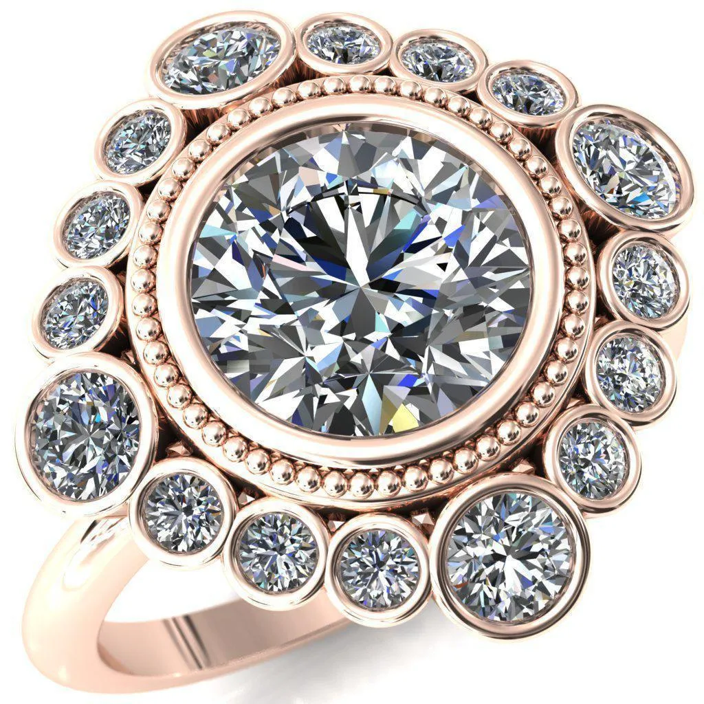 Birdie Round Center Stone Multi Stone Halo Engagement Ring