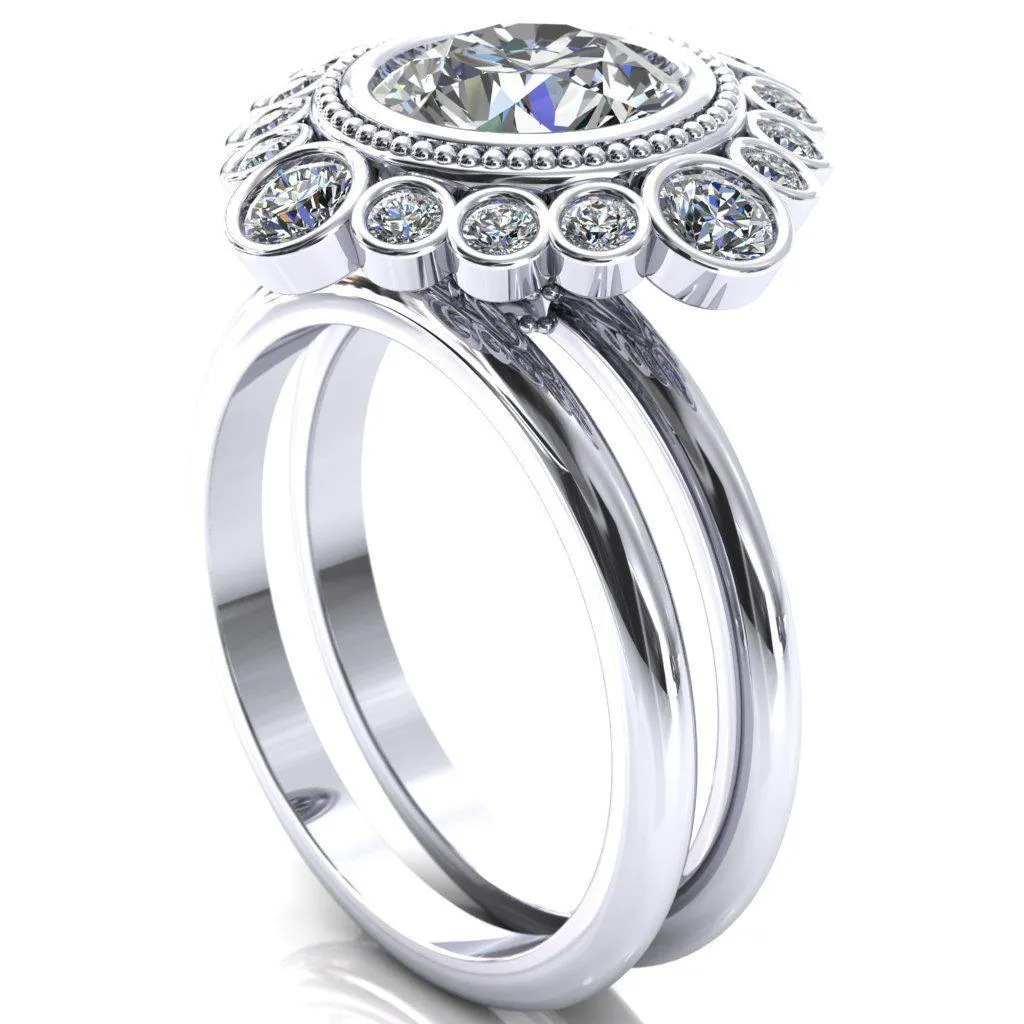 Birdie Round Center Stone Multi Stone Halo Engagement Ring