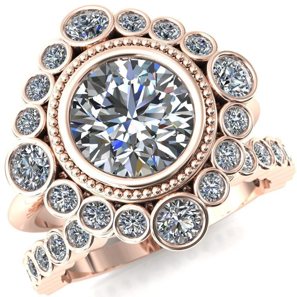 Birdie Round Center Stone Multi Stone Halo Engagement Ring