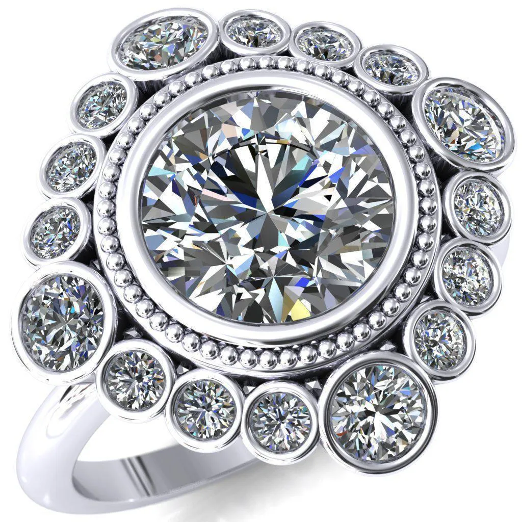 Birdie Round Center Stone Multi Stone Halo Engagement Ring