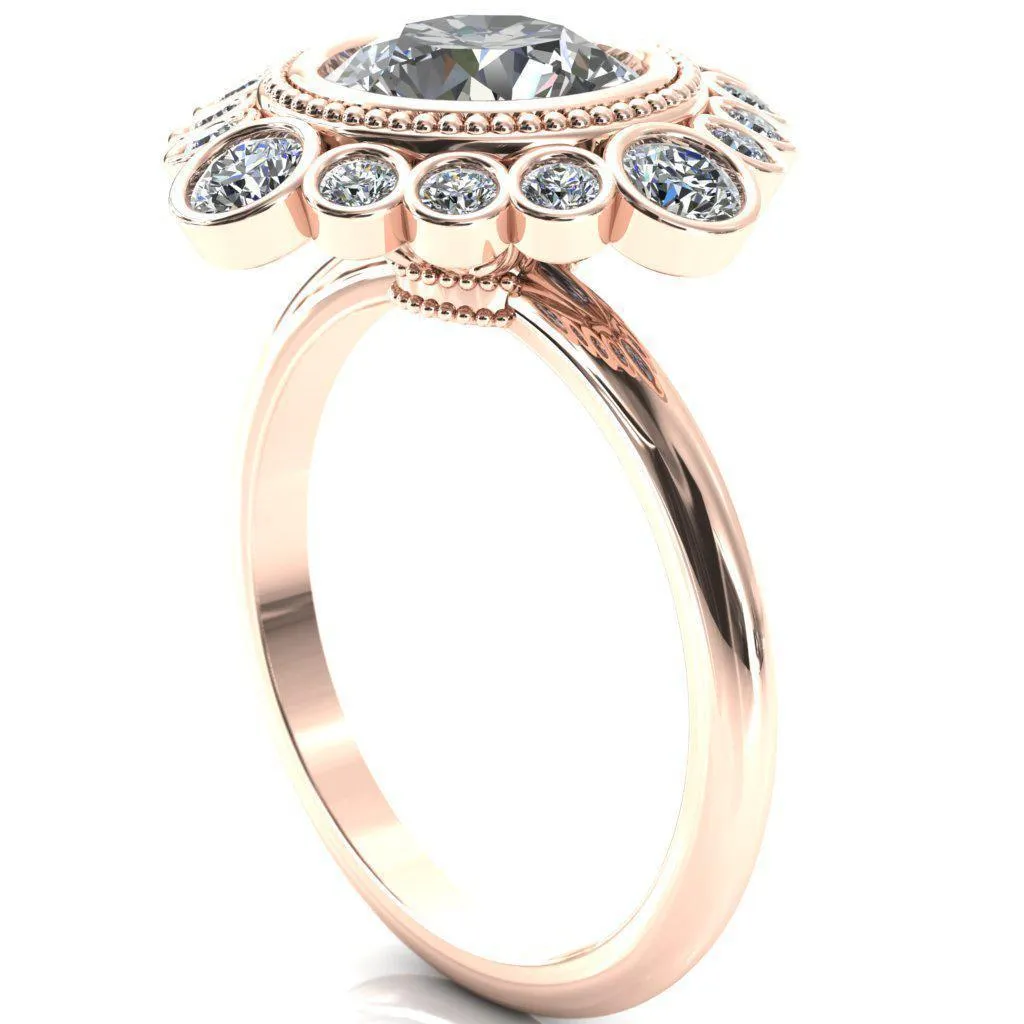 Birdie Round Center Stone Multi Stone Halo Engagement Ring