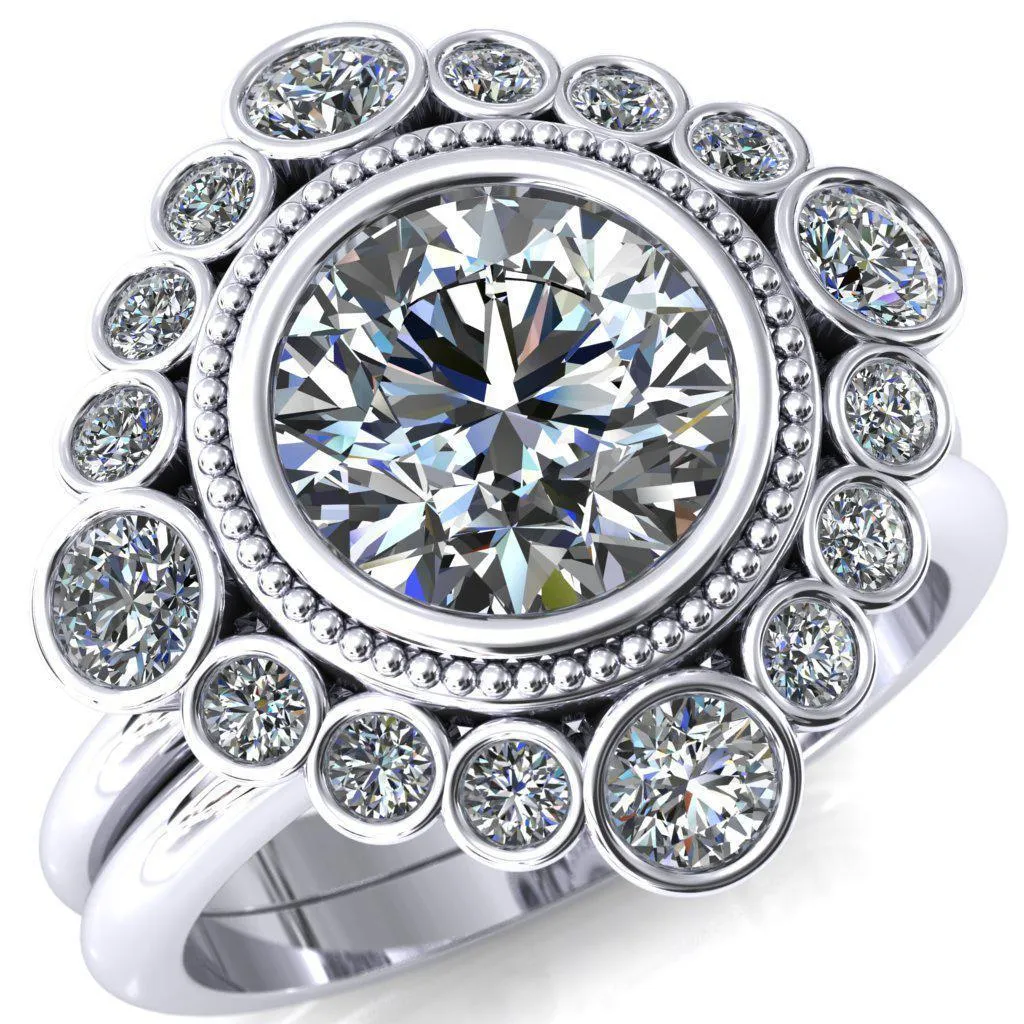 Birdie Round Center Stone Multi Stone Halo Engagement Ring