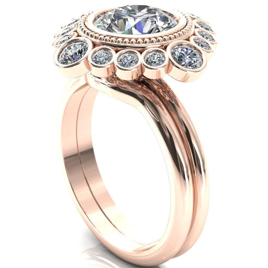 Birdie Round Center Stone Multi Stone Halo Engagement Ring