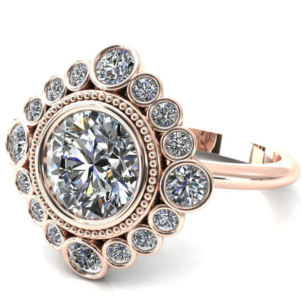 Birdie Round Center Stone Multi Stone Halo Engagement Ring