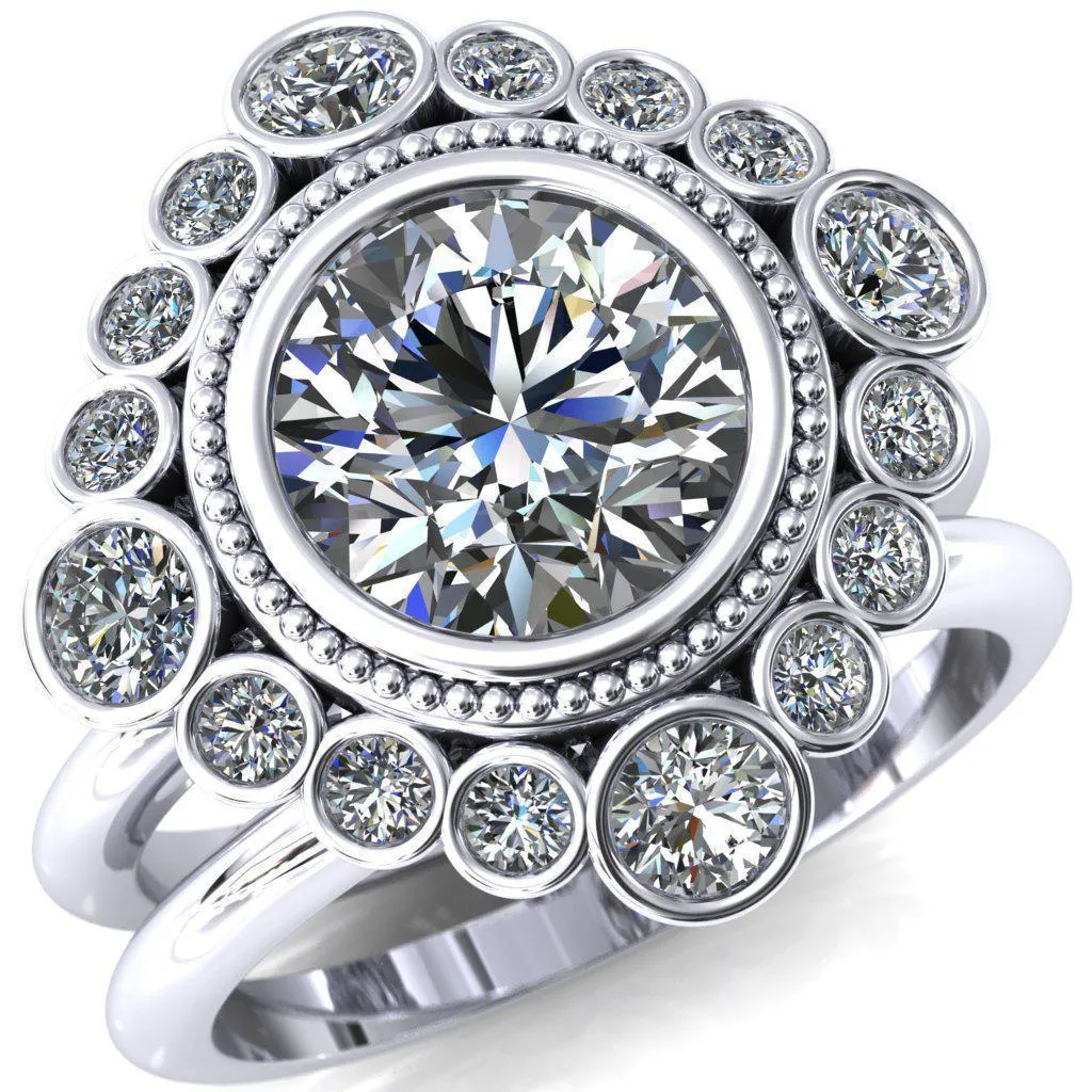 Birdie Round Center Stone Multi Stone Halo Engagement Ring
