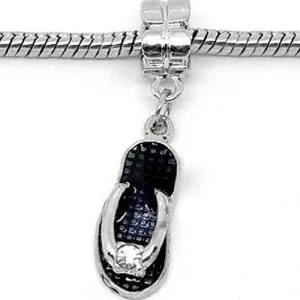 Black Beach Sandal Charm Dangle With  Crystals Bead Charm Spacer For Snake Chain Charm Bracelet