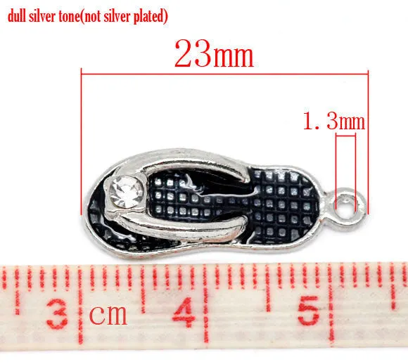 Black Beach Sandal Charm Dangle With  Crystals Bead Charm Spacer For Snake Chain Charm Bracelet
