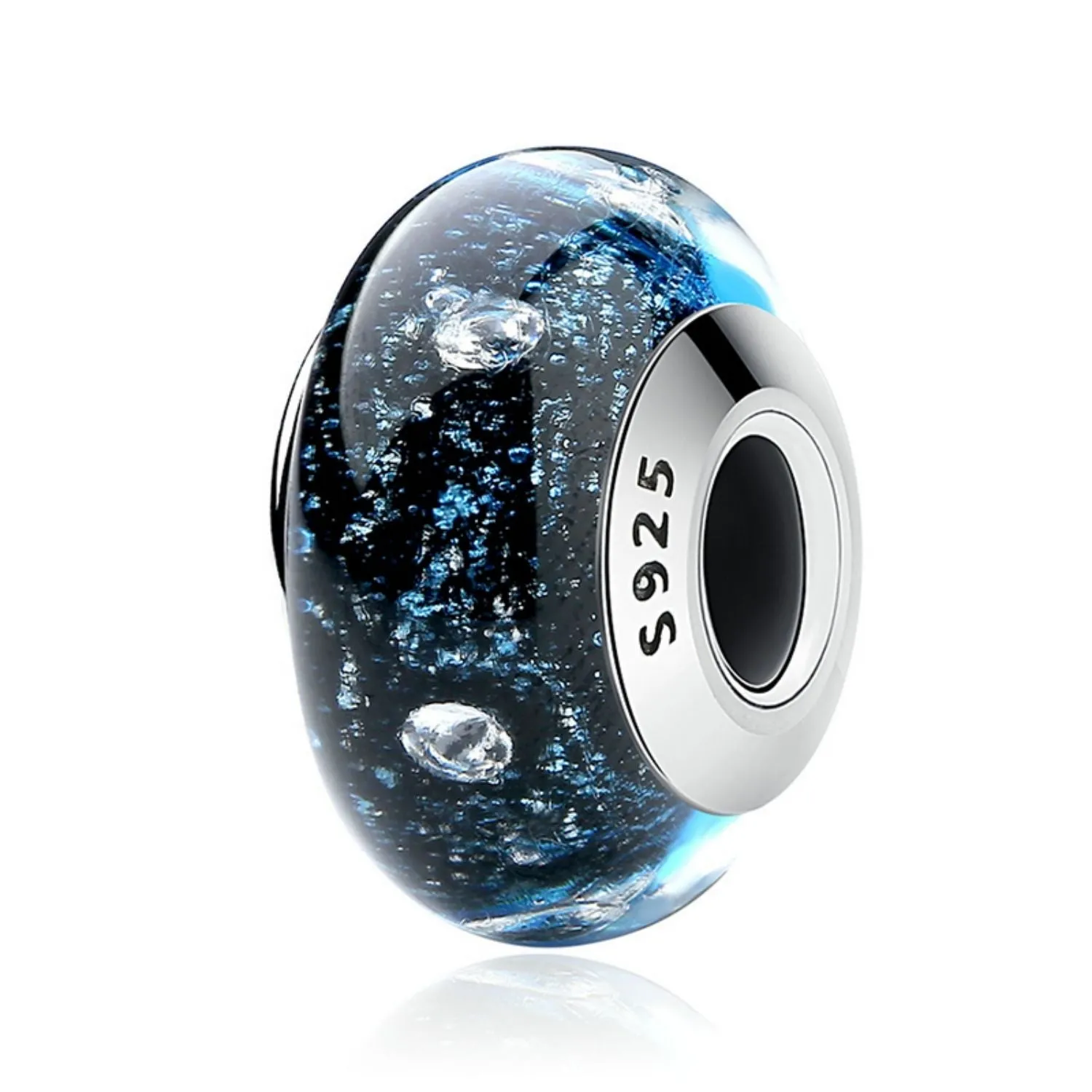 Black Bubbles Murano Bead Charm