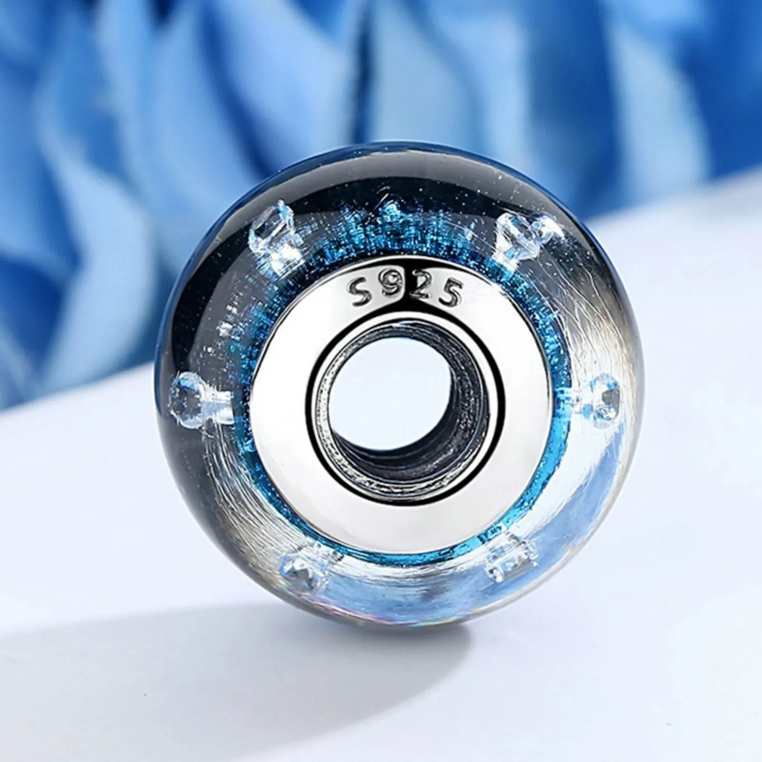 Black Bubbles Murano Bead Charm