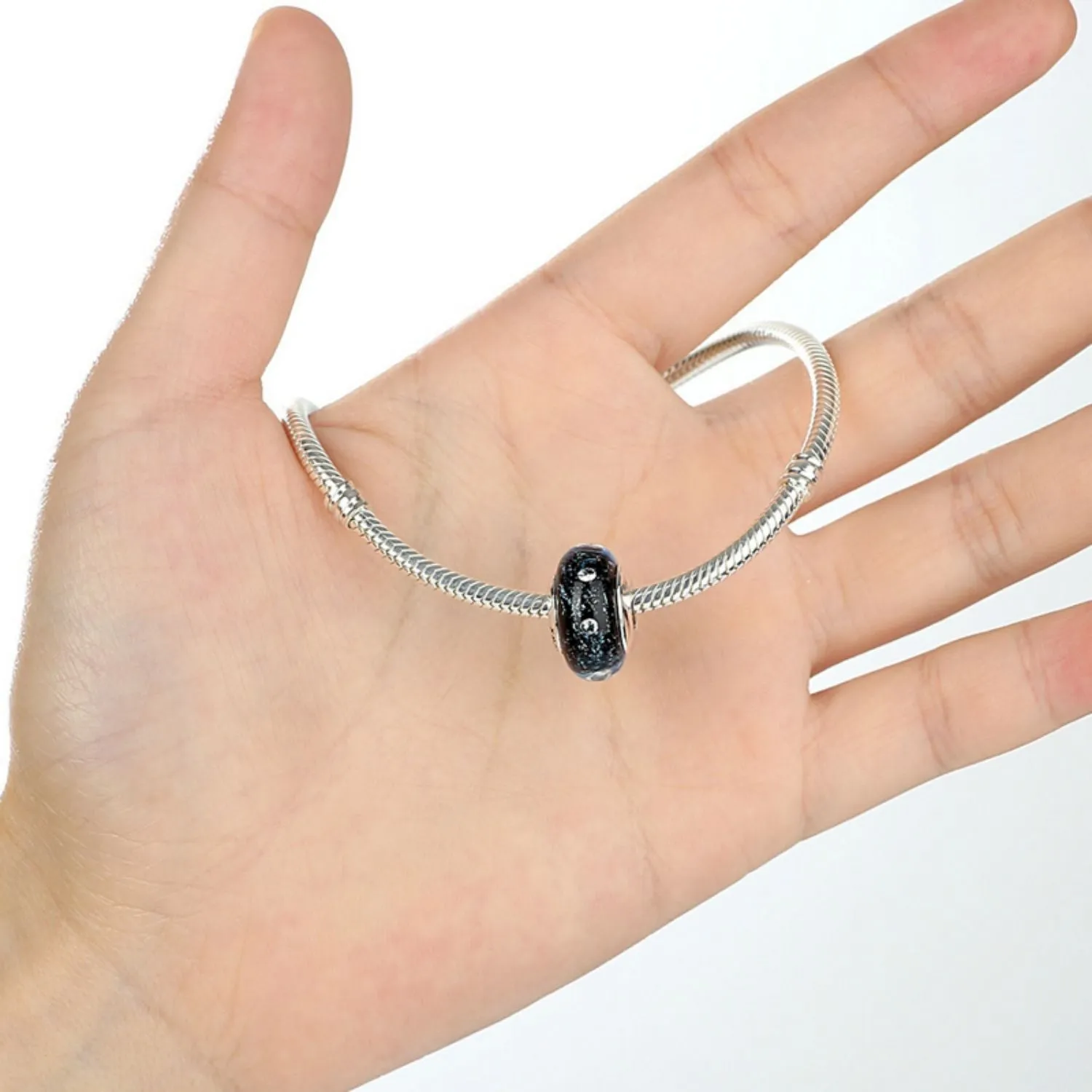 Black Bubbles Murano Bead Charm
