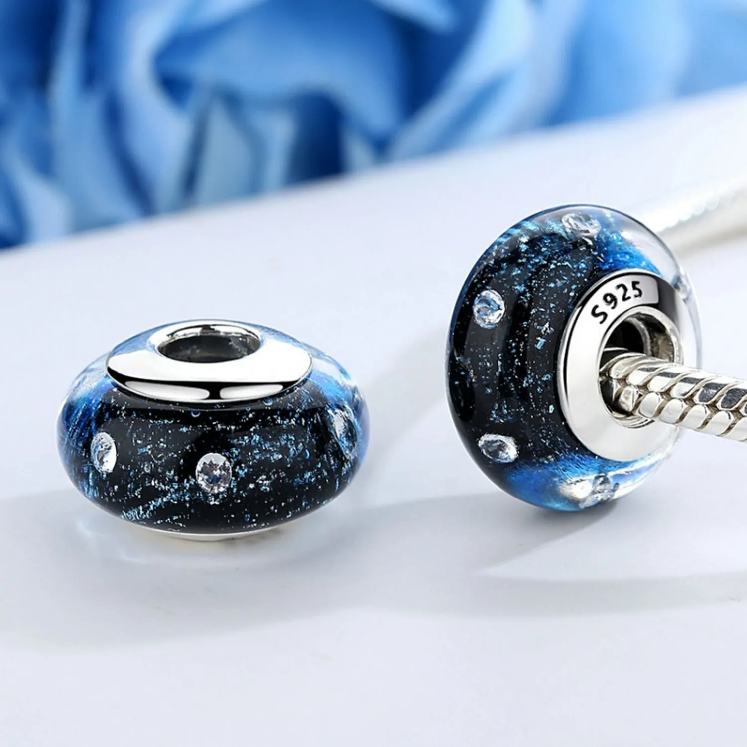 Black Bubbles Murano Bead Charm