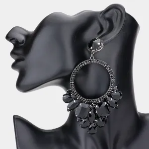 Black Crystal Multi Stone Open Circle Pageant Earrings | Prom Earrings | 540283