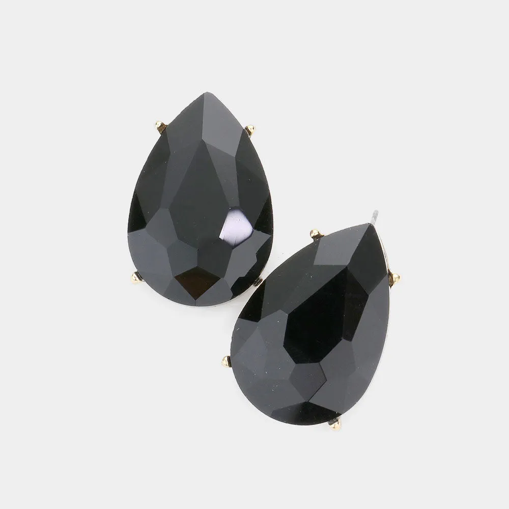 Black Crystal Teardrop Stud Earrings  | Pageant Earrings | Interview Earrings | 530613