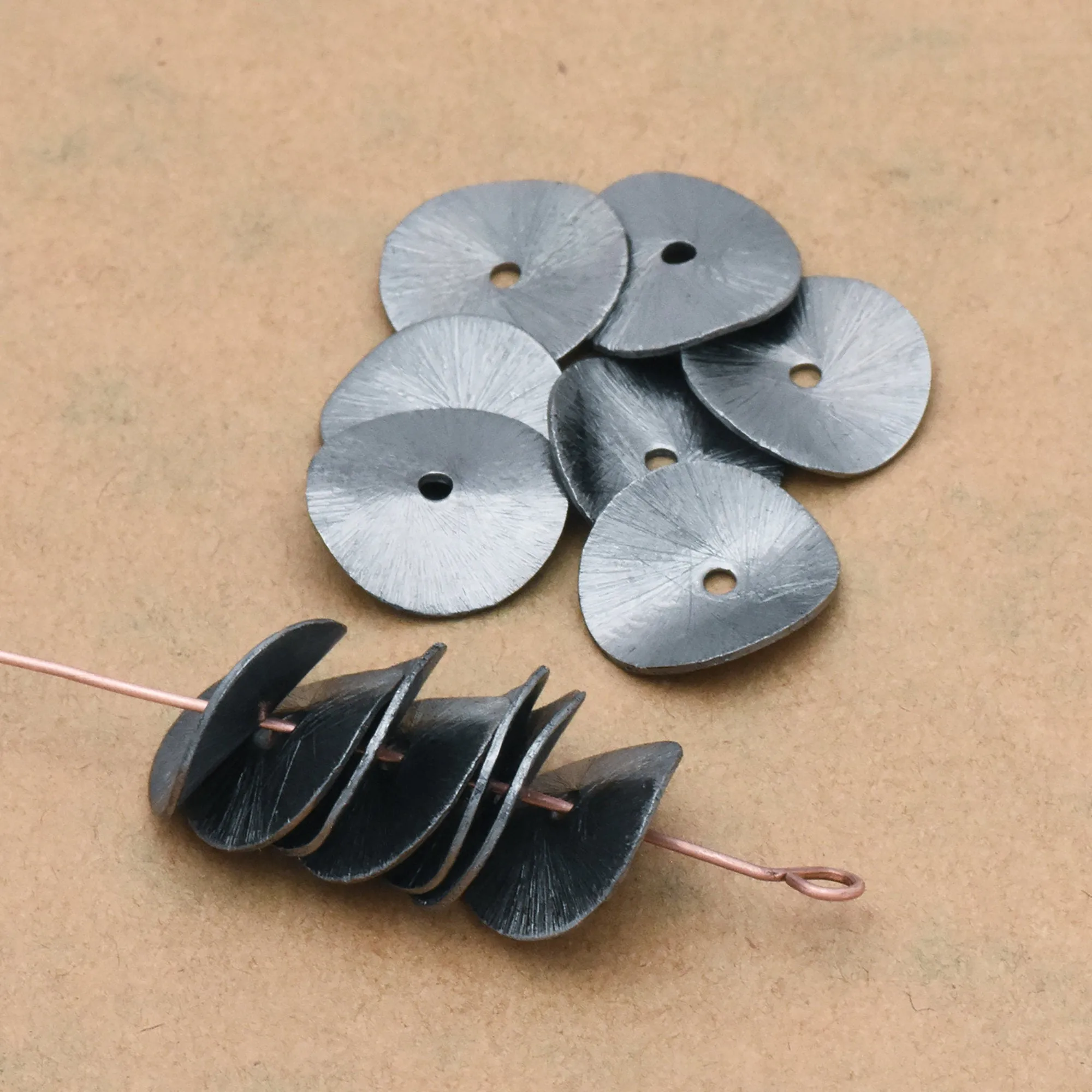 Black Gunmetal Plated Wavy Disc Spacer Beads - 14mm