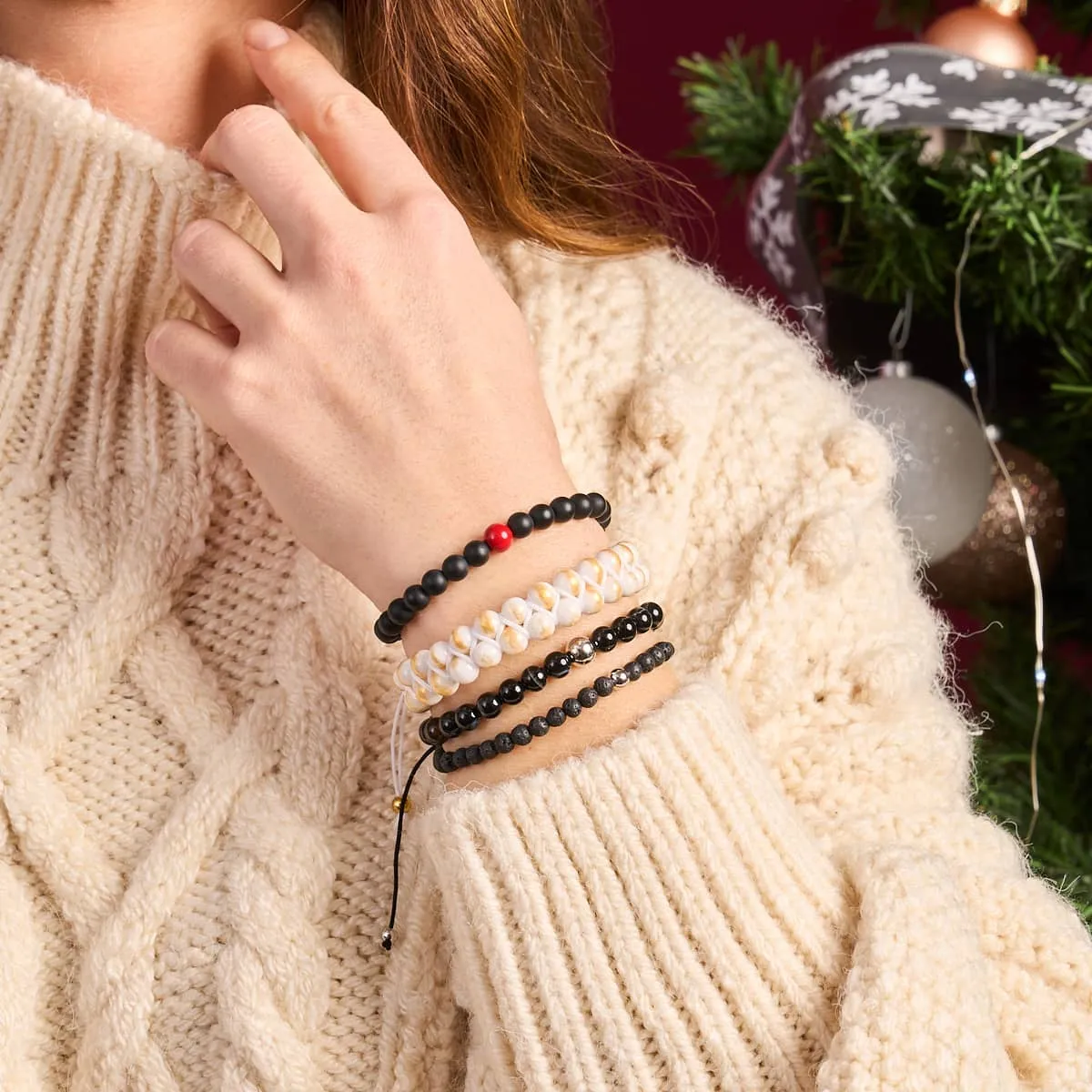 Black Line Agate | .925 Sterling Silver and Red Enamel | Santa Charm Bracelet