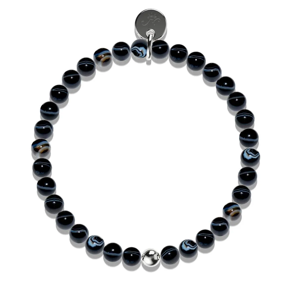 Black Line Agate | .925 Sterling Silver | Healing Gemstone Bead Bracelet