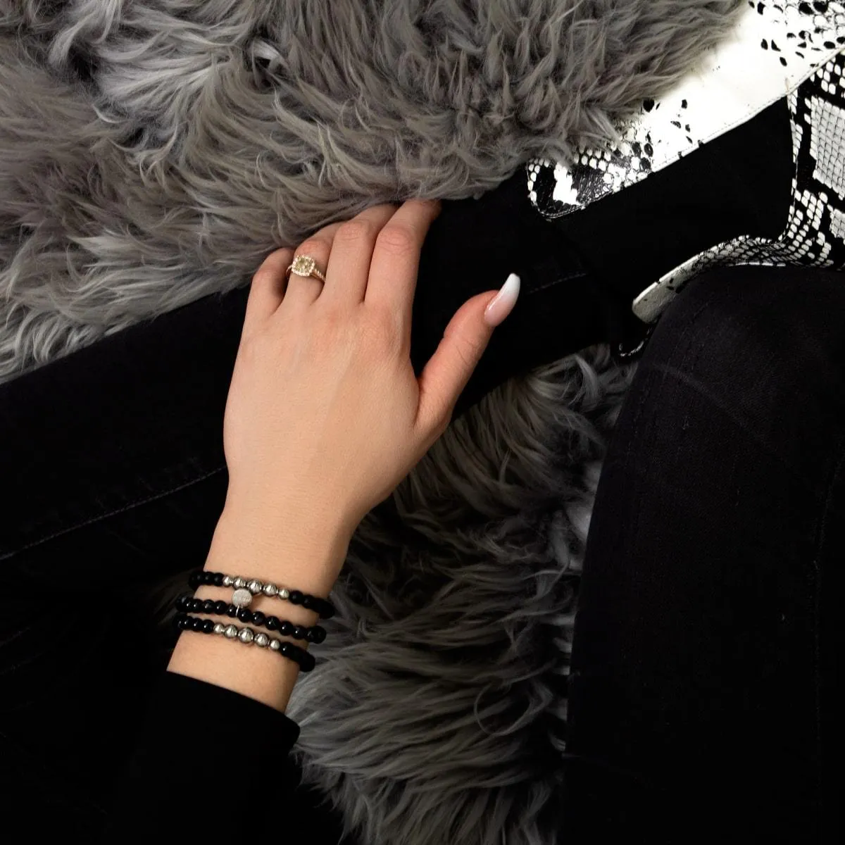 Black Line Agate | .925 Sterling Silver | Healing Gemstone Bead Bracelet