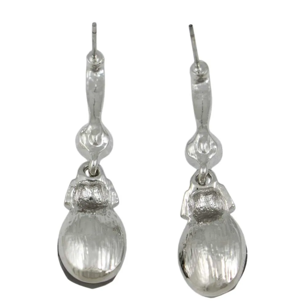 Black Oval Drop with Clear Crystal Pierced Earring - REC020