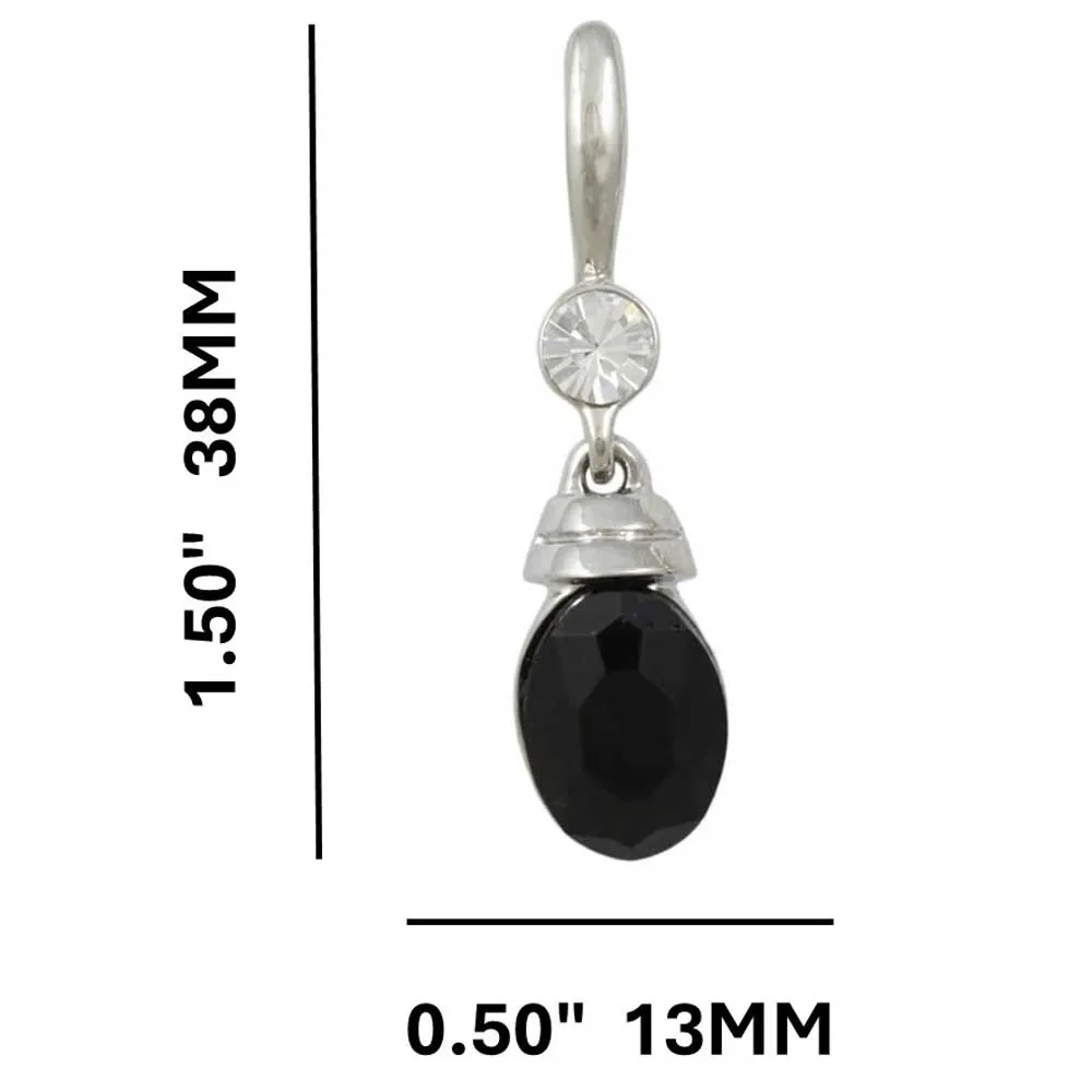 Black Oval Drop with Clear Crystal Pierced Earring - REC020