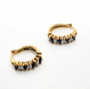 Black spinel gold over sterling silver vintage leverback hoop earrings