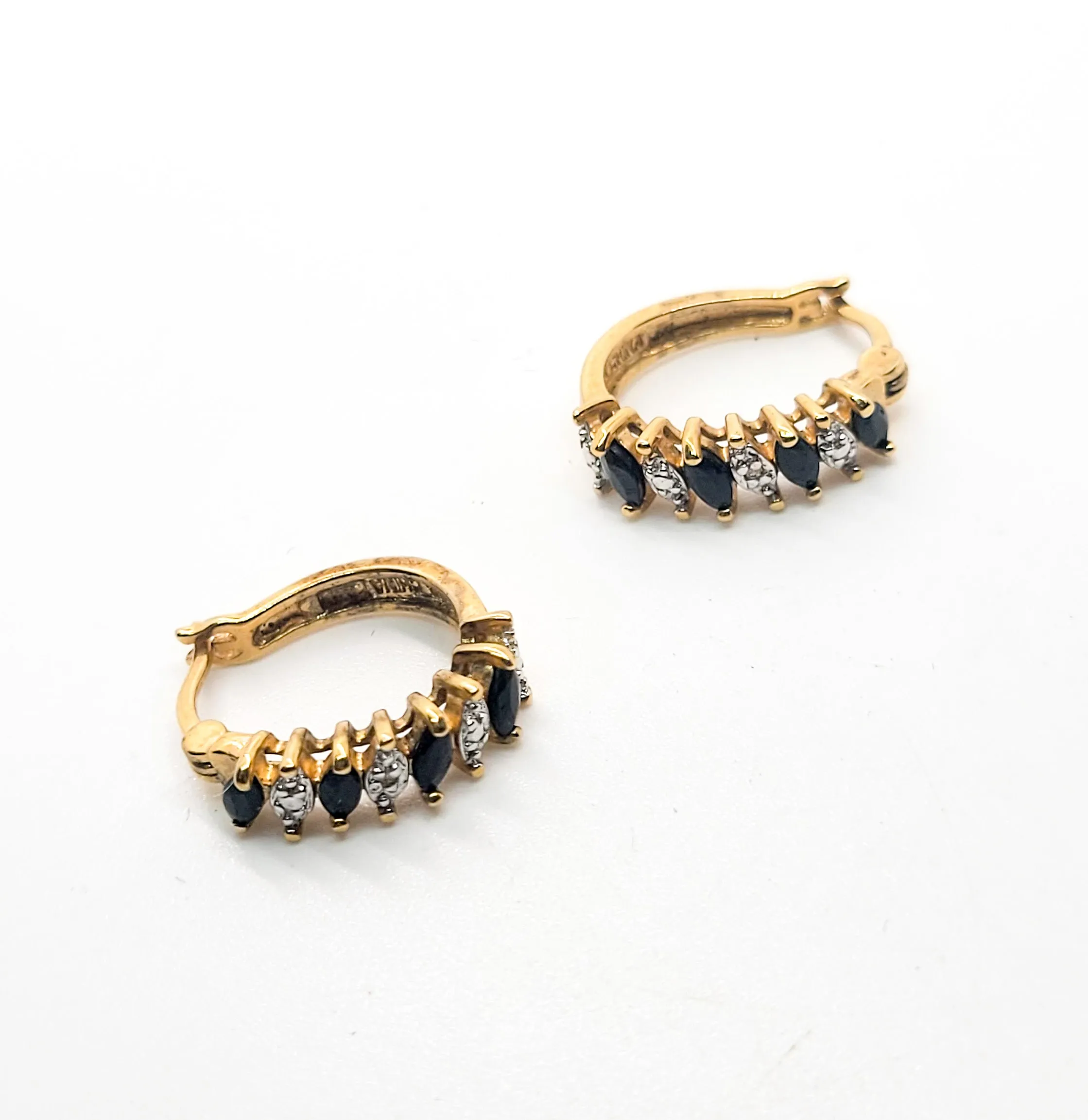 Black spinel gold over sterling silver vintage leverback hoop earrings