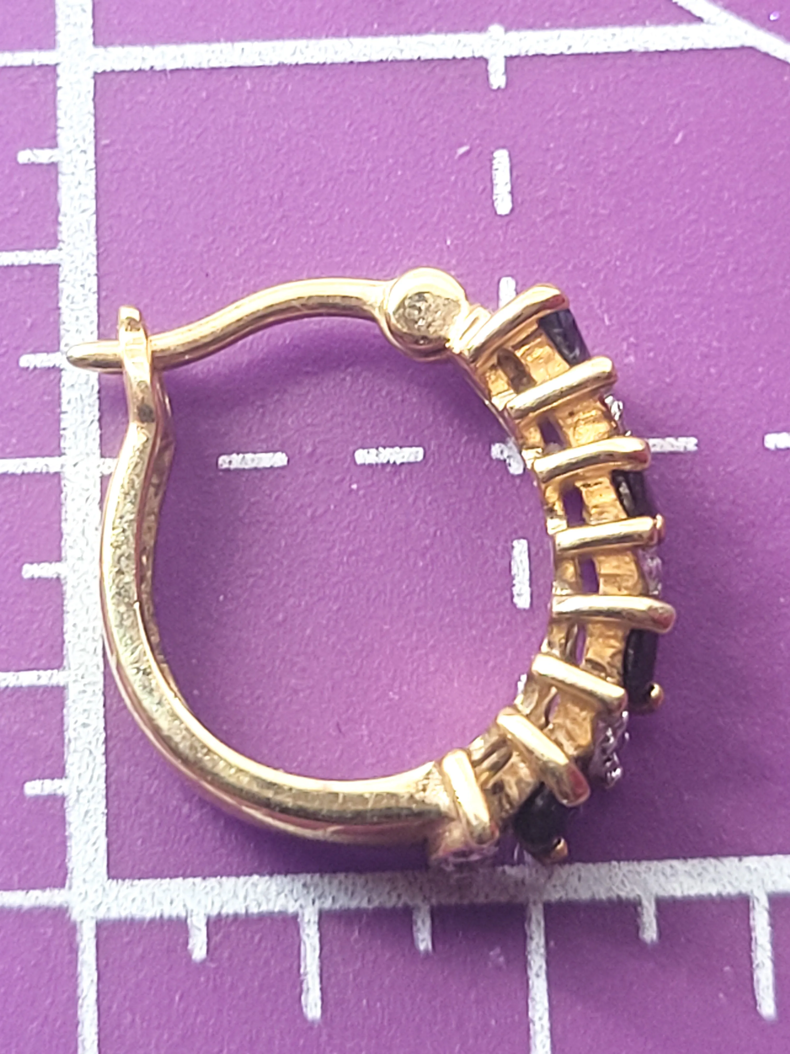 Black spinel gold over sterling silver vintage leverback hoop earrings